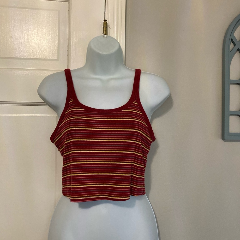 Colsie Red and Yellow Striped Crop Top